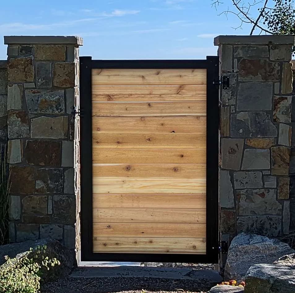 Modern fence gate matching fence run