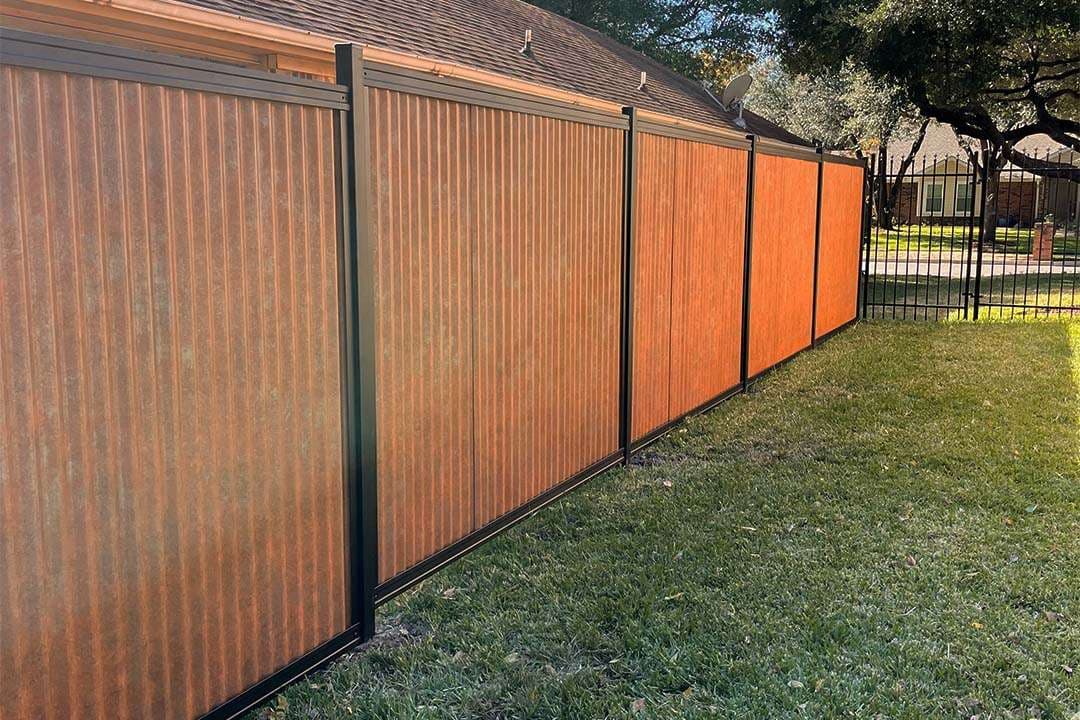 6 foot tall by 8 foot wide Perimtec steel frame fence system representative wide privacy section.