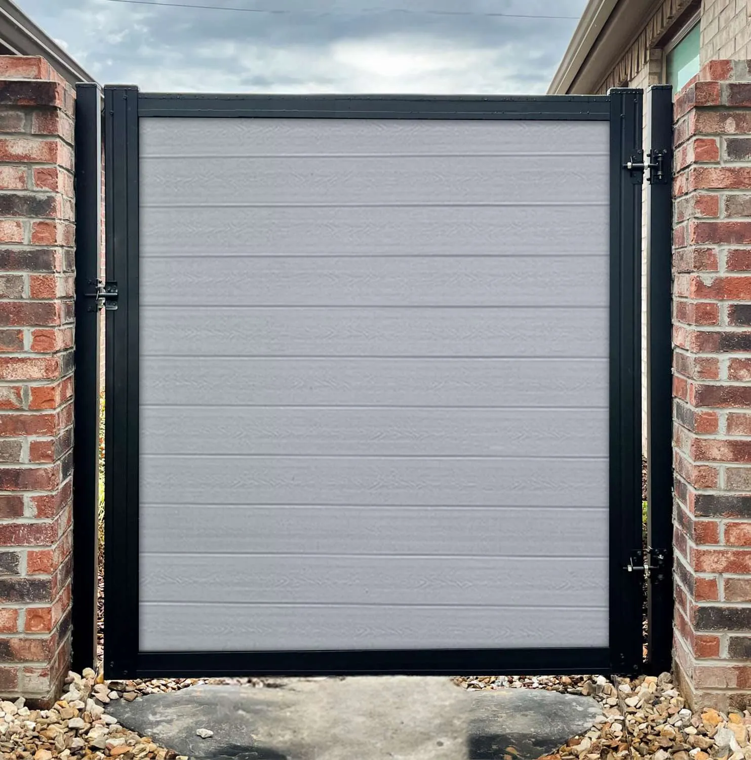 Framed gate installation with premium finish details and clean modern lines.